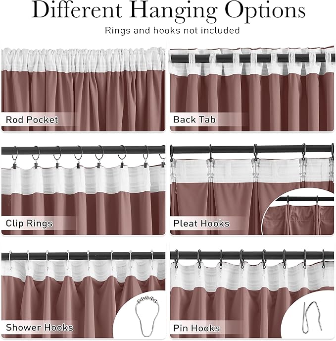 StangH Wild Rose Curtains 132 inches Long High Ceiling Tall Curtains Back Tab Thermal Insulated Window Drapes for Bedroom Living Dining Room Office, W52 x L132, 2 Panels