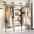 Industrial Pipe Clothes Rack,Wall Mounted Clothing Rack Wardrobe Multi-Purpose Storage Clothes Hanging Shelf-94.5''L Black