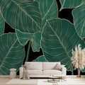 Black and Gold Leaf Mural Bedroom Tropical Green Botanical Wallpaper Room Plant Decor Living Room tv Background Large Wall Mural - 160"x108" (Not Peel and Stick)
