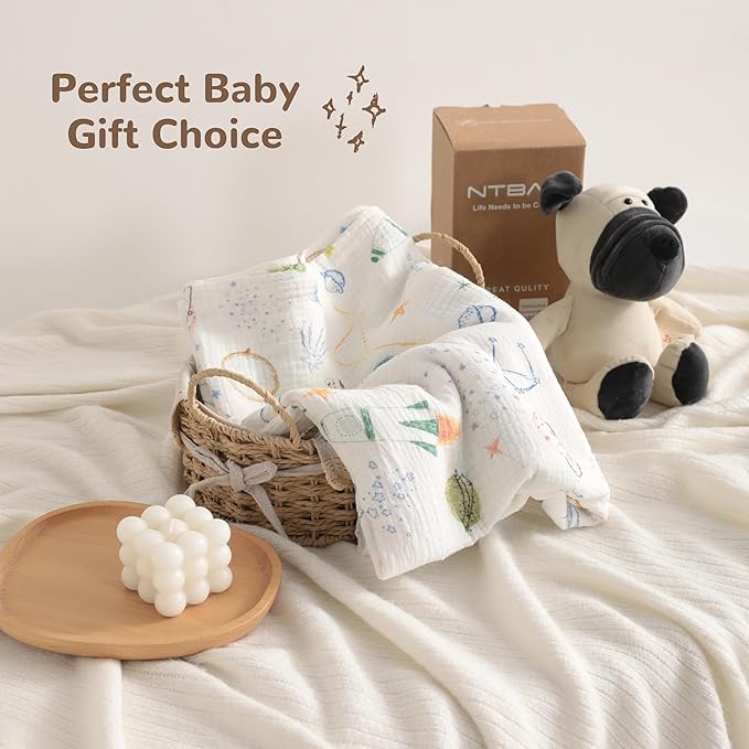 NTBAY 2 Layer Muslin Cotton Baby Swaddle Blanket, 30x40 Soft and Breathable Receiving for Newborns and Infants, Perfect for Crib, Stroller, Travel, Lightweight Nursery Blanket, Space Explorer