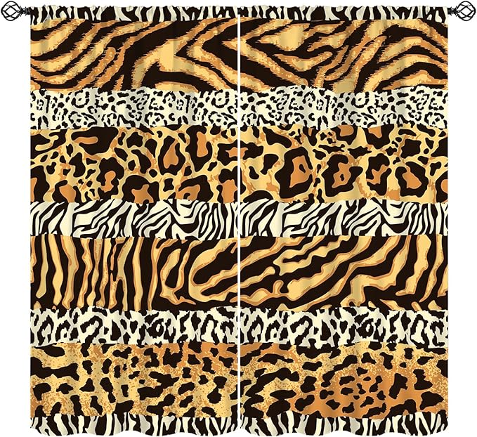 Leopard Print Blackout Curtains, Wild Animals Print African Tropical Skins Window Treatments for Bedroom Living Room 42" W X 45" L