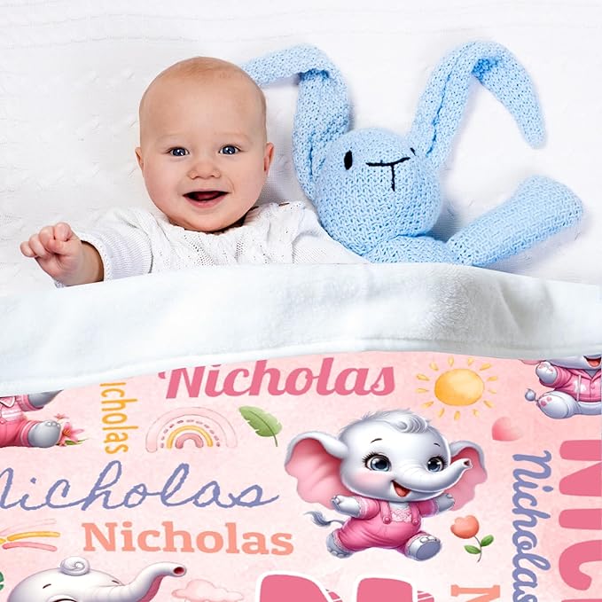 Personalized Custom Pink Elephant Preschool Blanket Gifts for Baby Toddler Kids Boys Girls - Customized Pink Elephant Soft Lightweight Flannel Sheets Decor for Crib Nap Couch - 30"x40" for Baby/Pets