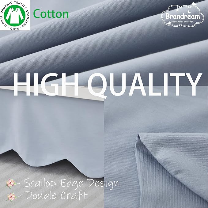 Brandream Scallop Edge Cotton Crib Skirt, Baby Boy Girl Gender Neutral Crib Skirt Toddler Bedskirt Farmhouse Chic Nursery Crib Bed Skirt, Boho Bohemian Solid Mist Blue
