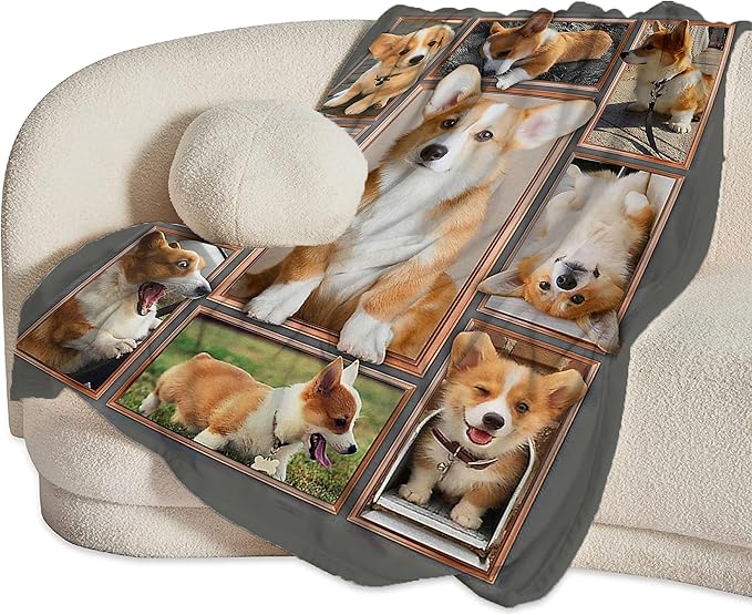 Corgi Dog Throw Blanket - Soft, Warm & Cozy Fleece for Couch, Sofa & Bed - 80"x60" - Perfect for Girls, Women, Kids & Adults