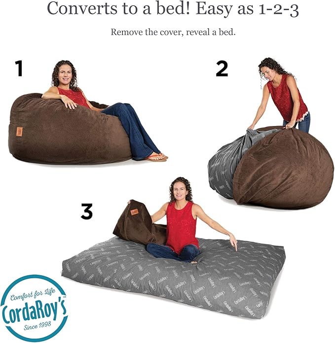 CordaRoy's Chenille Bean Bag-Convertible Bean Bag Chair-Machine-Washable Chenille Fabric Cover-for Basement,Living Room,Game Room,Dorm & More - Full Size - Espresso | Made in The USA