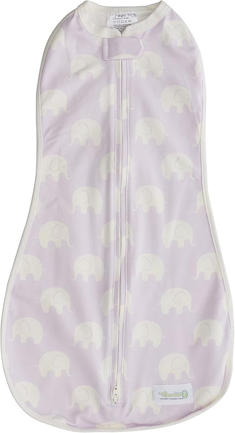 Woombie Original Baby Swaddling Blanket - Soothing, Cotton Baby Swaddle with Zipper - Wearable Newborn Blanket, Muted Violet Elephant, 5-13 lbs
