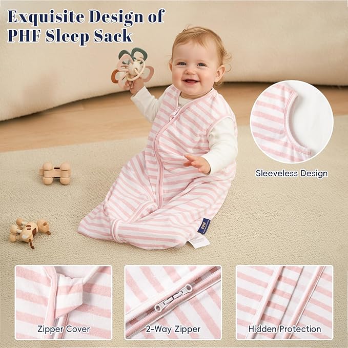 PHF Soft Baby Sleep Sack 18-24 Months 100% Organic Cotton Wearable Blanket, 2-Way Zipper 0.5 TOG Toddler Sleeping Sack 3 Pack, Comfy Sleep Bag for Baby Girls, Pink Floral (X-Large)
