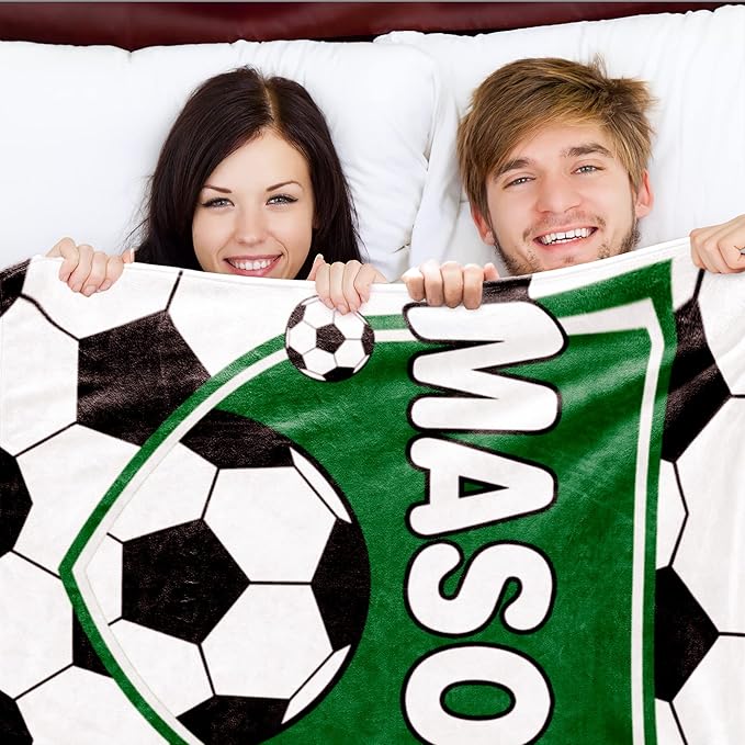 Custom Soccer Blanket with Name for Boys, Personalized Name Blanket for Kids, Soft Flannel Soccer Customized Gift for Birthday Christmas Baby Shower Children Day 40"x50"