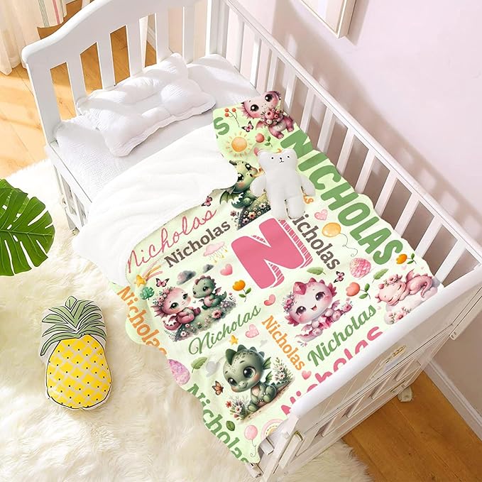 Personalized Custom Dragon Floral Preschool Blanket Gifts for Baby Toddler Kids Boys Girls - Customized Dragon Floral Soft Lightweight Flannel Sheets Decor for Crib Nap Couch - 30"x40" for Baby/Pets
