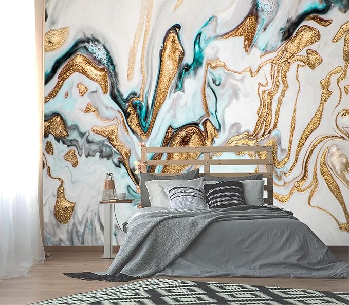 XMPMBM-Gold Quicksilver Marble Fabric Wallpaper Abstraction Art Textured Living Room Bedroom Bathroom Wall Mural-W 88" X H 59"（36 Square Foot）