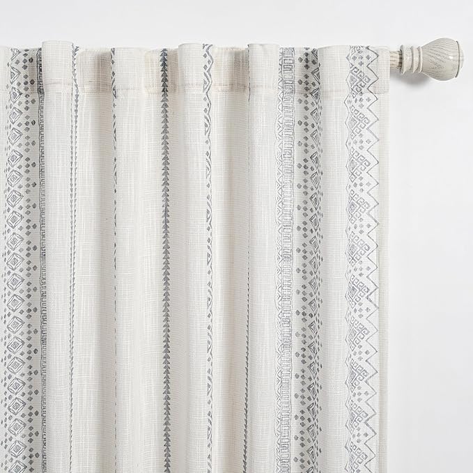 MEETSKY Boho Curtains Geometric Semi-Sheer Cotton Curtains 2 Panels Back Tab Curtains 63 Inches Long Light Filtering Printed Window Drapes for Living Room Home Decorative Drapes for Bedroom