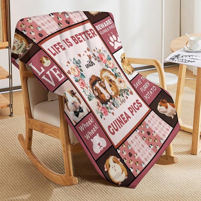 Guinea Pig Blanket Cute Pink Guinea Pigs Print Throw Blankets for Couch Sofa Bed Stuff Decor Lightweight Soft Cozy Fleece Plush Warm Flannel Bedding Gifts for Baby Girls Boys Kids Women Adults 60"x80"