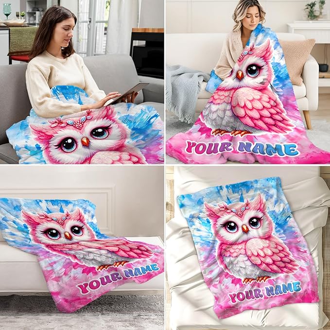 Blanket for Girls - 30" x 40" Inches Custom Owl Throw Blanket Gifts for Kids, Toddler - Soft Plush Throw for Sofa, Chair