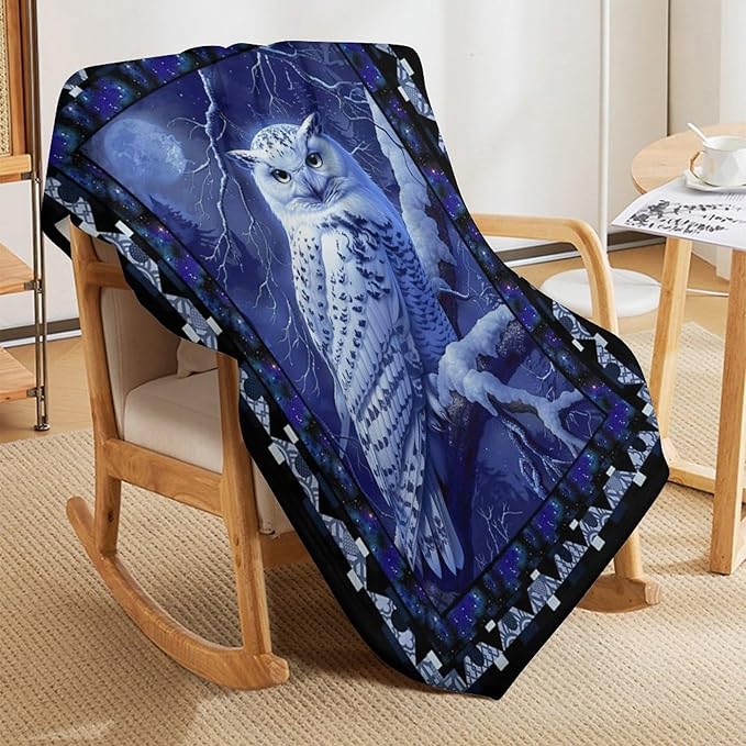 Owl Night Throw Blanket Owls Moon Print Blankets Gifts for Couch Sofa Bed Stuff Decor Soft Cozy Fleece Plush Flannel Bedding for Lover Men Women Adults 40"x50"