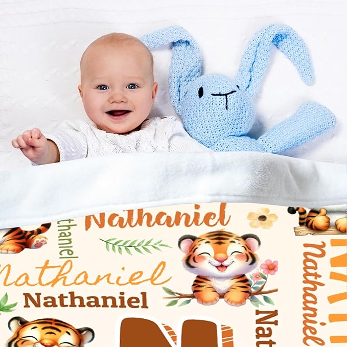 Personalized Custom Tiger Preschool Blanket Gifts for Baby Toddler Kids Boys Girls - Customized Tiger Super Soft Lightweight Flannel Sheets Decor for Crib Nap Couch - 30"x40" for Baby/Pets
