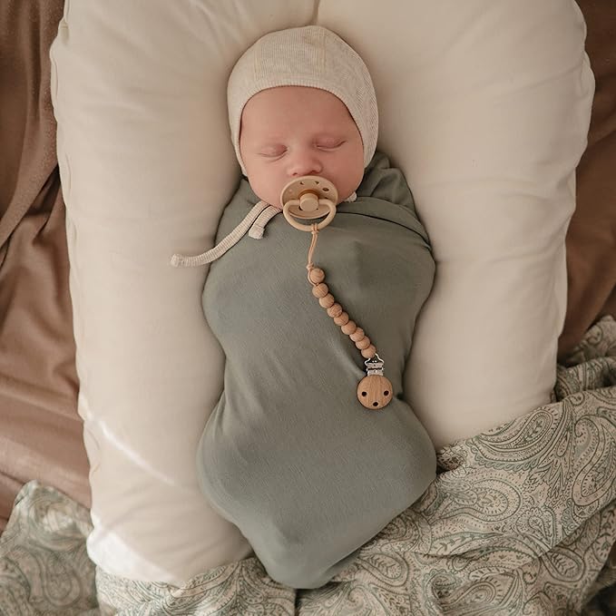mushie Stretchy Baby Swaddle Blanket | Extra Soft & Snug Fit | 47"x47" (Dried Thyme)