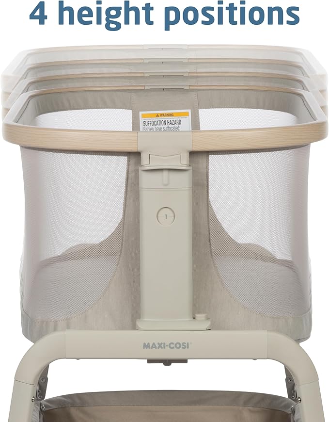 Maxi-Cosi Iora Baby Bassinets Bedside Sleeper, Portable Bassinet, Infant Bedside Sleeper Crib, Height Adjustable, Breathable Mesh, Large Storage Basket, Classic Oat