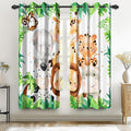 Renaiss 52 x 63 Inch Safari Animal Curtains for Kids Tropical Rainforest Lions Tigers Elephants Giraffes African Jungle Tree Green Leaf Print Window Drapes for Nursery Baby Bedroom Playroom 2 Panels