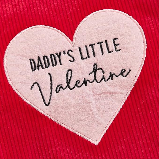 FIOMVA My First Valentines Day Outfit Clothes Baby Girl Romper Love Onesie Heart Embroidery Overalls Suspender Dress Set