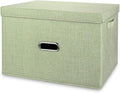 Large Linen Collapsible Storage Bins with Removable Lids and Handles, Washable Storage Box Containers Baskets Cube with Cover for Bedroom,Closet,Office,Living Room,Nursery (Green, Large)