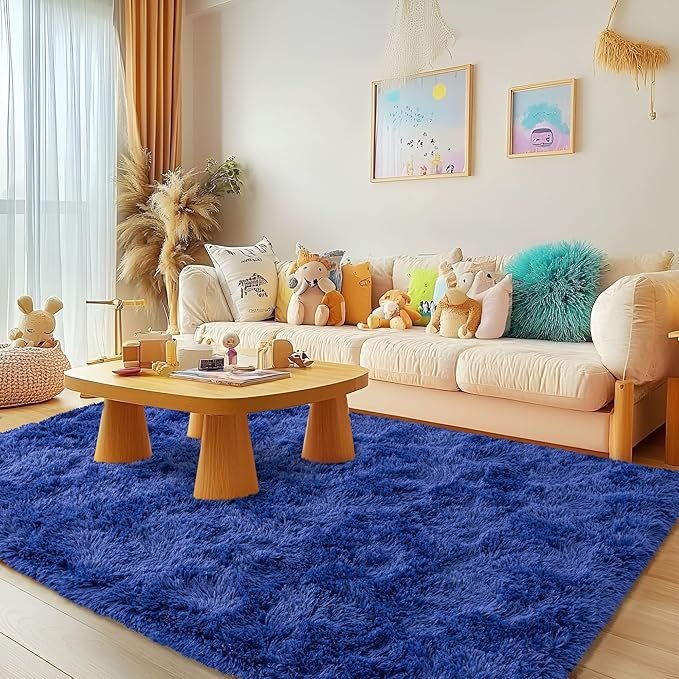 Navy Blue Fluffy Rugs 9x12 Living Room - Super Soft Fuzzy Shag Rug Non Slip Large 9 by 12 Area Rug for Bedroom