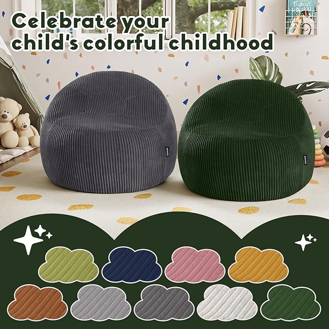 COMAX Bean Bag Chairs for Kids, Toddler BeanBag Sofa with Filler Bean Couch Stuffed for Boys and Girls, Lazy Floor Chair for Playroom, Nursery Room, Green