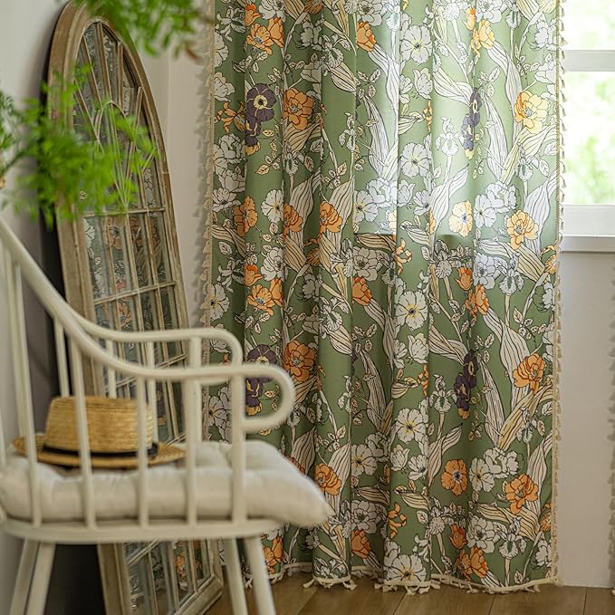 ENJOYBRIDAL Floral 84 Inch Curtains for Living Room Semi Sheer Drapes Bedroom Cute 2 Panels Boho Window Curtain Panels Floor Length Rod Pocket Country Farmhouse Dining Room Window Treatments