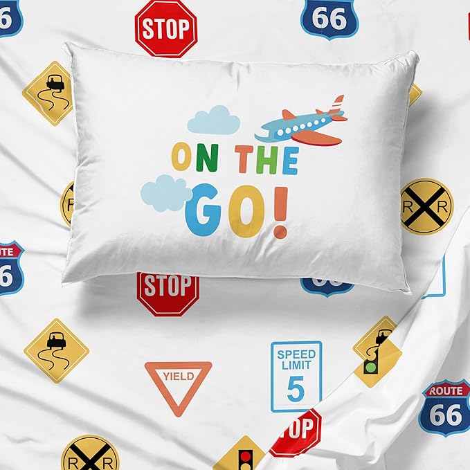 Sunny Side Up On The Go Twin Sheet Set - 3 Piece Kids Bedding Set Includes Pillow Cover - Super Soft Vehicles Microfiber Sheets