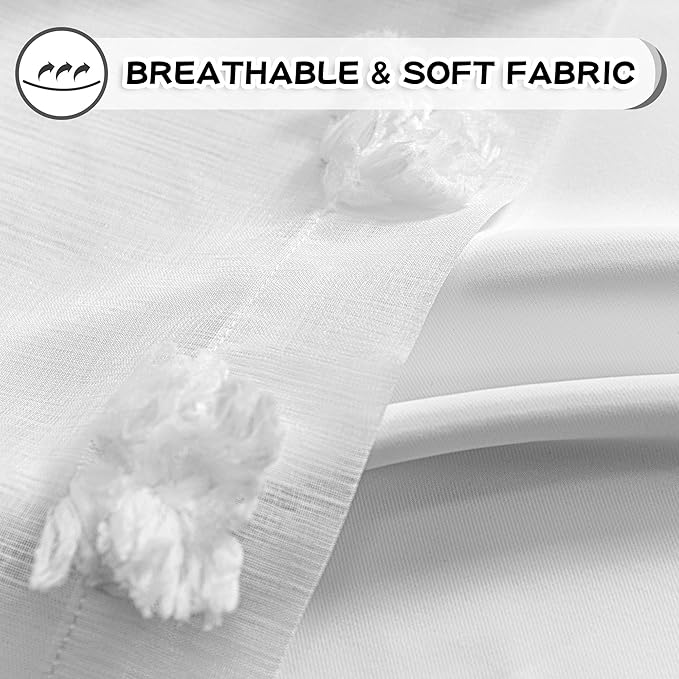 MYSKY HOME Light Blocking White Curtains for Living Room White Sheer Pom Pom Kids Room Decor Drapes 108 Inches Long Double Layer Curtain for Sliding Door Grommet Window Panels Set of 2 52" x 108"