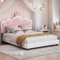 Full Size Princess Bed Frame with Crown Shaped Headboard for Kids,Upholstered Platform Bed with Slats Support,Full Girls Bed,Full Bed for Girls Teens,White