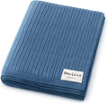 Organic Ribbed Swaddle Blanket for Boys & Girls - 100% Luxury Organic Soft Cotton Knit Warm Cozy Cuddle Stroller Blanket for Newborns, Infants, & Toddlers (Denim Blue)