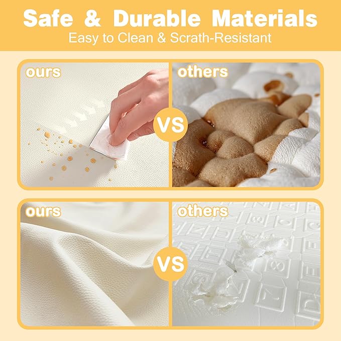 Padded 79" ×71" Large Baby Play Mat for Floor, 1.2" Thick Memory Foam Playmat with Soft Vegan Leather Cover, Cushioned Play Mat for 71" x59" Playpens, Beige