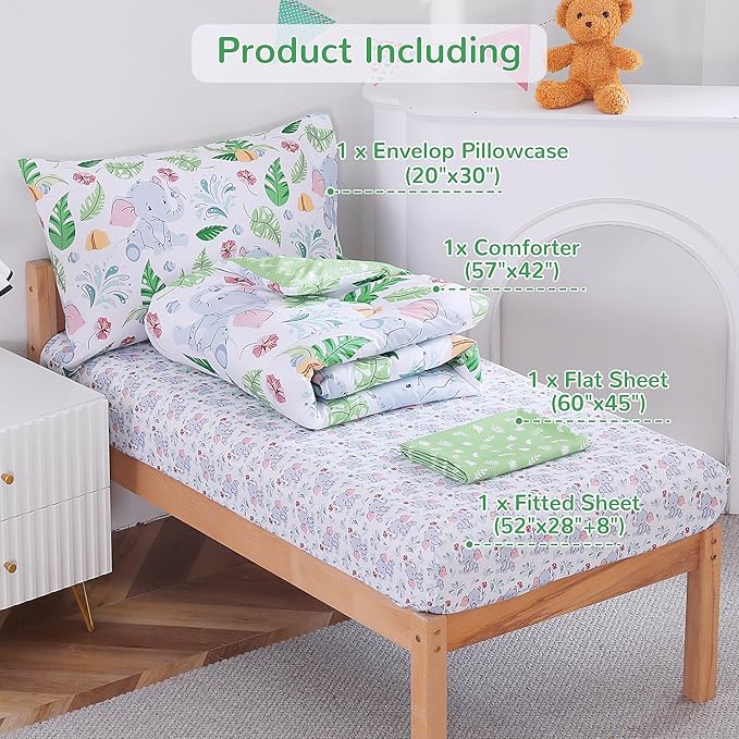 Viviland Baby Elephant Toddler Comforter Sets, Cute Boys Girls Toddler Bedding Set, Soft Microfiber Toddler Bed Set