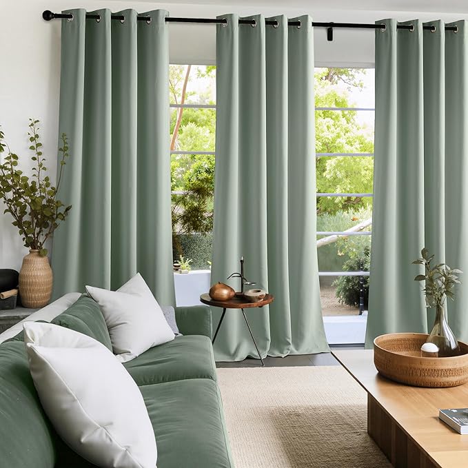 NICETOWN Sage Green Sound Blackout Curtains Blocking Drapes - Grommet Thermal Insulated Shades for Living Room, Yard, Bedroom, Office, Closet - Machine Washable, 2 Panels, W52 x L63
