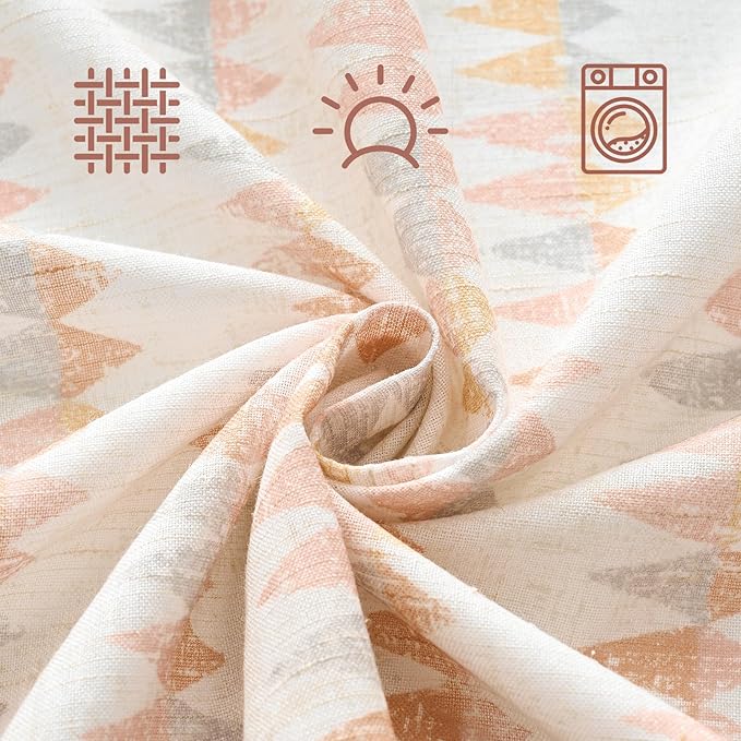 jinchan Linen Nursery Curtains for Living Room Boho Curtains for Bedroom Kids Room 63 Inches Long Pink Geometric Printed Farmhouse Drapes Rod Pocket Window Treatment Curtain Set of 2 Panels Peachy