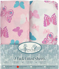 Frenchie Mini Couture, Bassinet Sheets for Babies, 2 Pack, 100% Woven Cotton, Pink Bassinet Protector, Fits Standard Bassinets, 15 x 33 x 4in, Butterfly