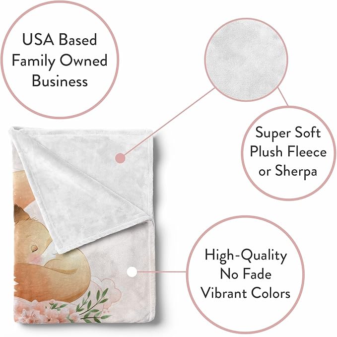 Personalized Baby Blankets with Name | Custom Fox Blanket for Baby Girls and Baby Boys | Unisex Warm Soft Fleece Swaddle Blanket Minky | (Fox, Fleece 30"x40")