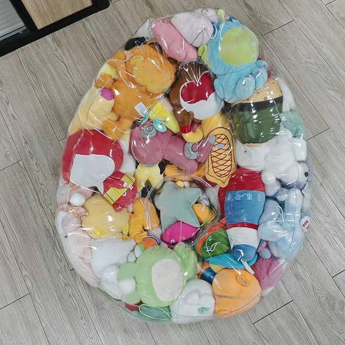 Clear Stuffed Animal Storage Bean Bag Chair Cover - Extra Large Stuffed Animal Storage Chair Waterproof & Easy-Clean Toy Organizer with Plastic Window (Cover Only, No Filler) (2Pcs)