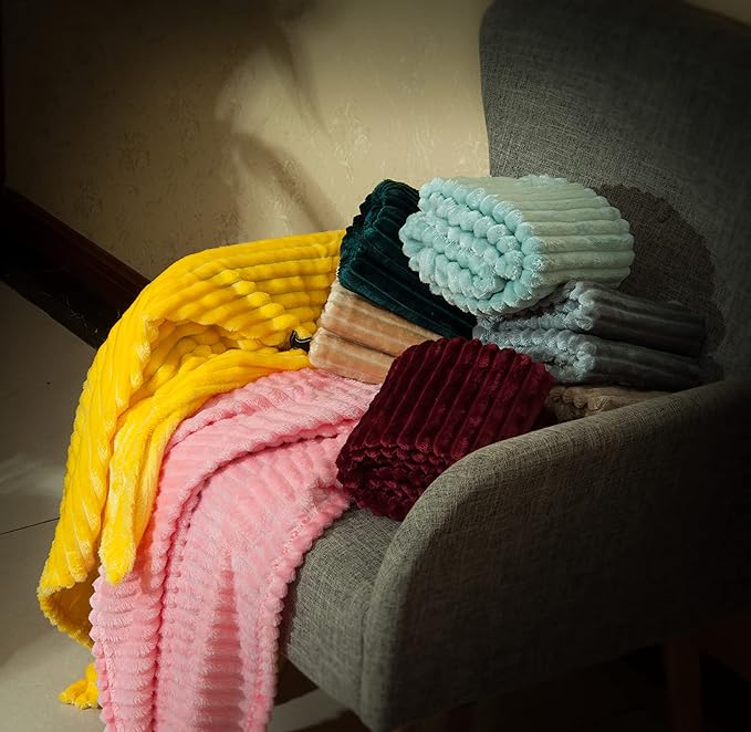 NTBAY Plush Flannel Oversized Baby Blanket, 50X60 Inches Soft and Warm Toddler Blanket with Striped Texture Nursery Bed Blanket for Stroller, Crib, Travel, Baby Gift, 50"x60", Mint