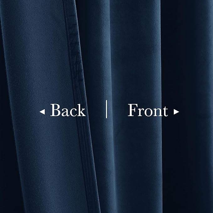 StangH Navy Blue Velvet Blackout Curtains 90 inches Long, Back Tab Privacy Sliding Door Drapes Thermal Insulated Noise Reducing Window Drapes for Living Room, W62 x L90, 2 Panels