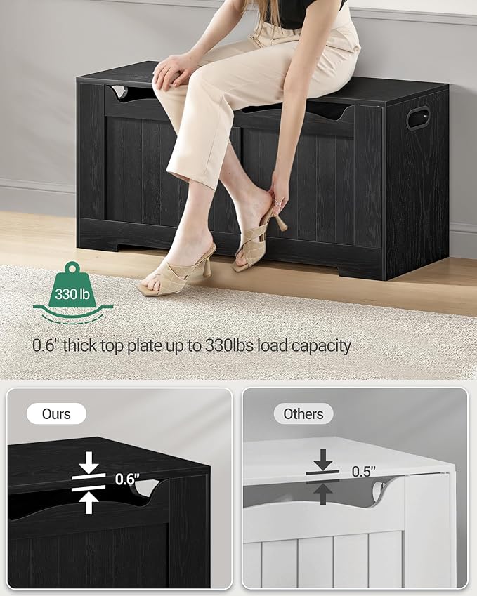 39.4" Storage Chest, Storage Bench Trunk with 2 Hinges,Wooden Box, Lift-Top Chest Organizer, Shoe Bench for Entryway, Bedroom, Living Room, Black SB01004X