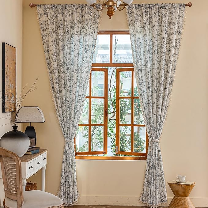 ENJOYBRIDAL Floral Curtains 84 Inches Long 2 Panels Boho Vintage Drapes for Bedroom Semi Sheer Print Living Room Window Curtain Panels Floor Length Farmhouse Flower Rod Pocket Cute Window Treatments