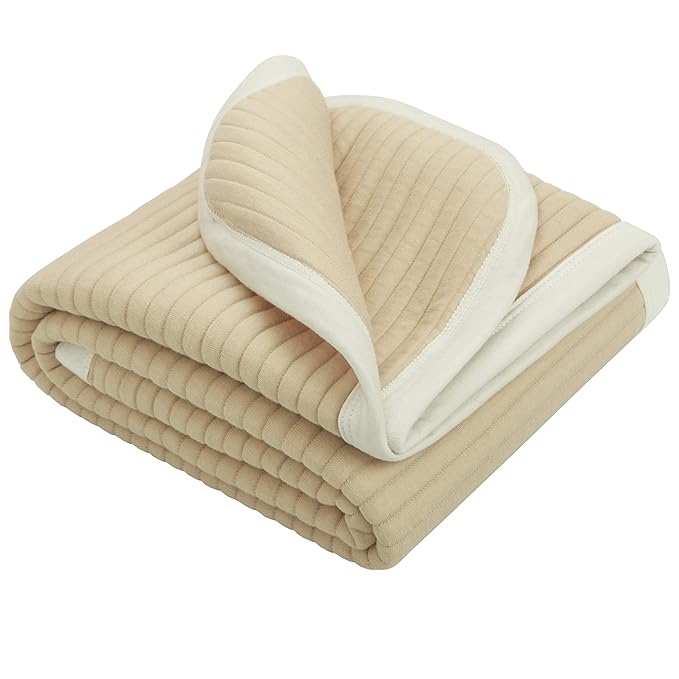 NTBAY Jersey Cotton Quilted Toddler Blanket, Breathable and Warm for Boys and Girls Baby Blanket, 30x40 Inches, Camel Stripe