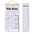 Personalized Kids Name Growth Chart Ruler for Wall Wood Frame Height Measure Chart 13.4x56 in Linen Hanging Height Growth Chart Polka Dot Purple Background Kids Room Decor