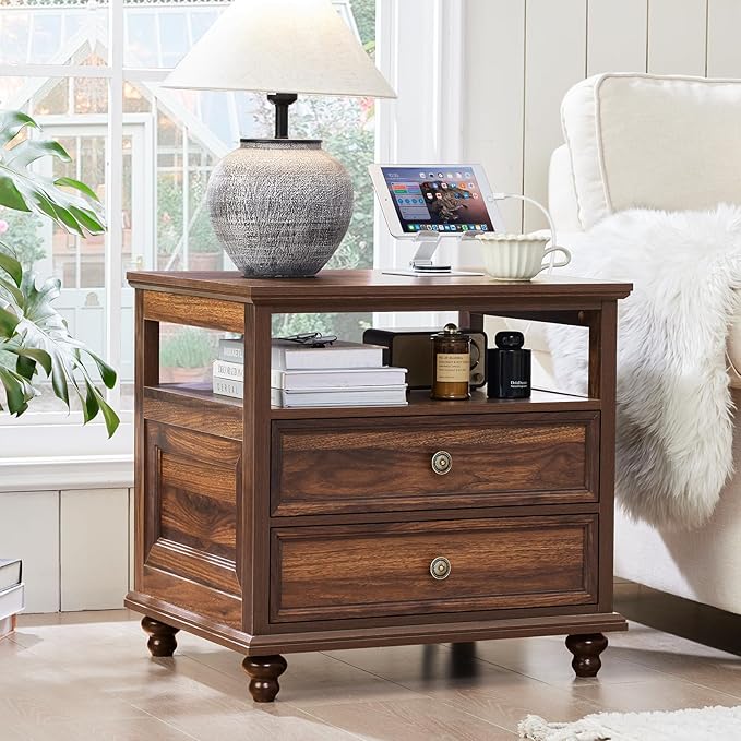 Farmhouse Dresser and Nightstand Sets, Wood 54" Wide Dresser & 24" Night Stand with Charging Station, 2 Piece Bedroom Furniture Set, Chest of Drawers for Bedroom, Home, Living Room, Hallway