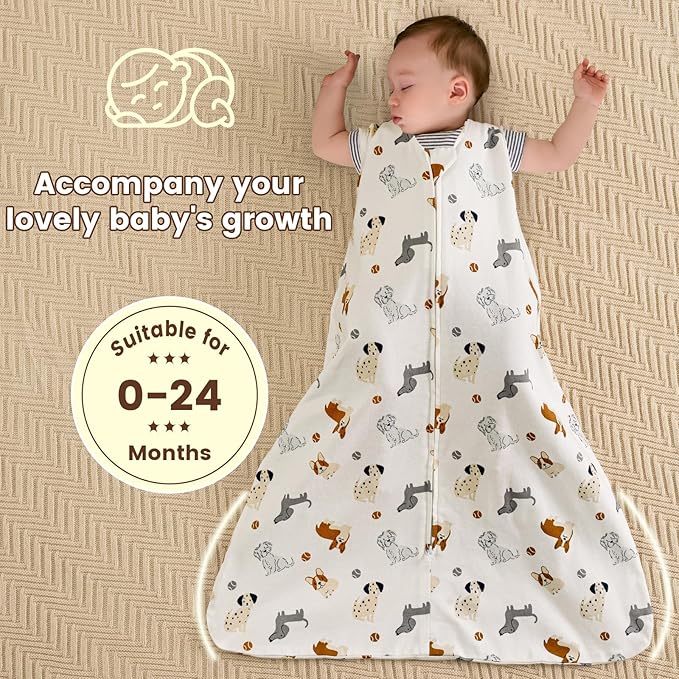 PHF Soft Baby Sleep Sack 6-12 Months 100% Organic Cotton Wearable Blanket, 2-Way Zipper 0.5 TOG Toddler Sleeping Sack 3 Pack, Comfy Sleep Bag for Baby Boys Girls, Pets Dogs (Medium)