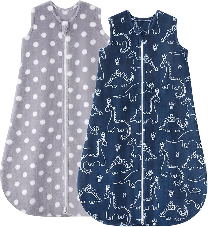 Yoofoss Fleece Baby Sleep Sack 2 Pack 1.5 Tog Baby Wearable Blanket with 2-Way Zipper