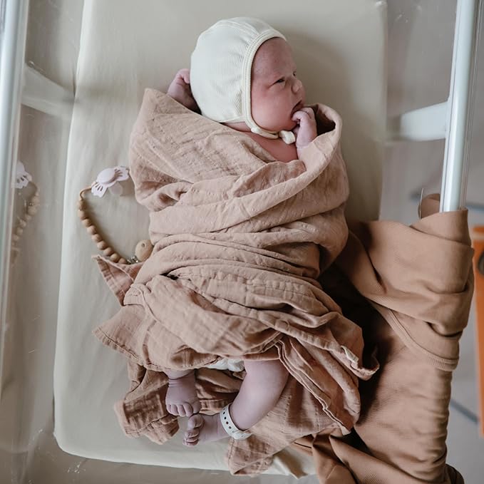 mushie Muslin Baby Swaddle Blanket | 100% Organic Cotton (Natural)