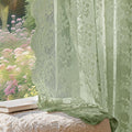 Anmao Vintage Sage Green Lace Curtains 90 Inches Long 2 Panels Sets, Romantic Light Filtering Semi Sheer Floral Thick Lacy Curtain Drapes for Living Room and Bedroom, Each Panel 55W x 90L, Sage Green