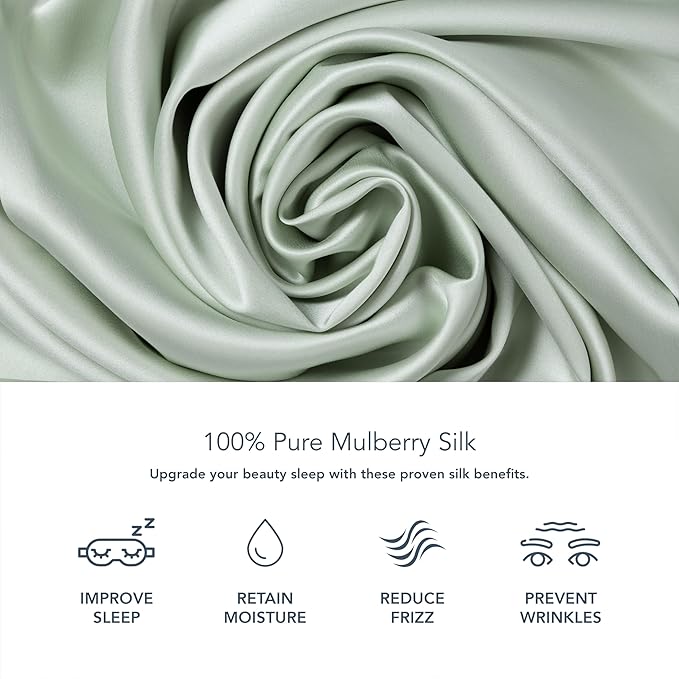 Fishers Finery 25mm 100% Pure Mulberry Silk Pillowcase (Light Green King 2 Pack)
